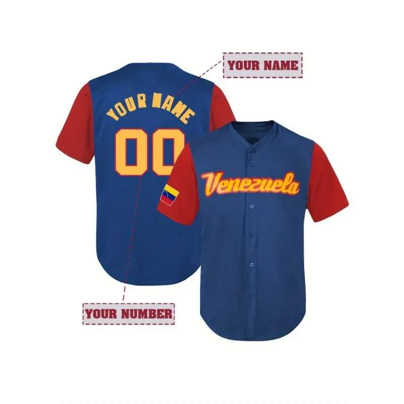 Embroidery Men Shirt - T-shirt da baseball Venezuela personalizzata per