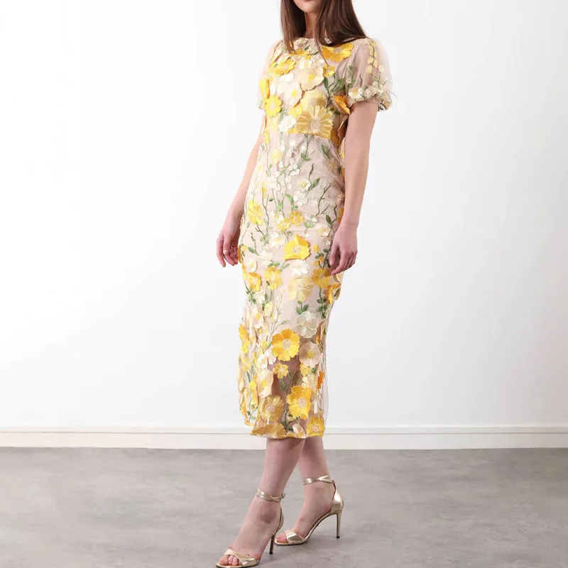 Embroidery Zara - Abito estivo femminile a vita alta