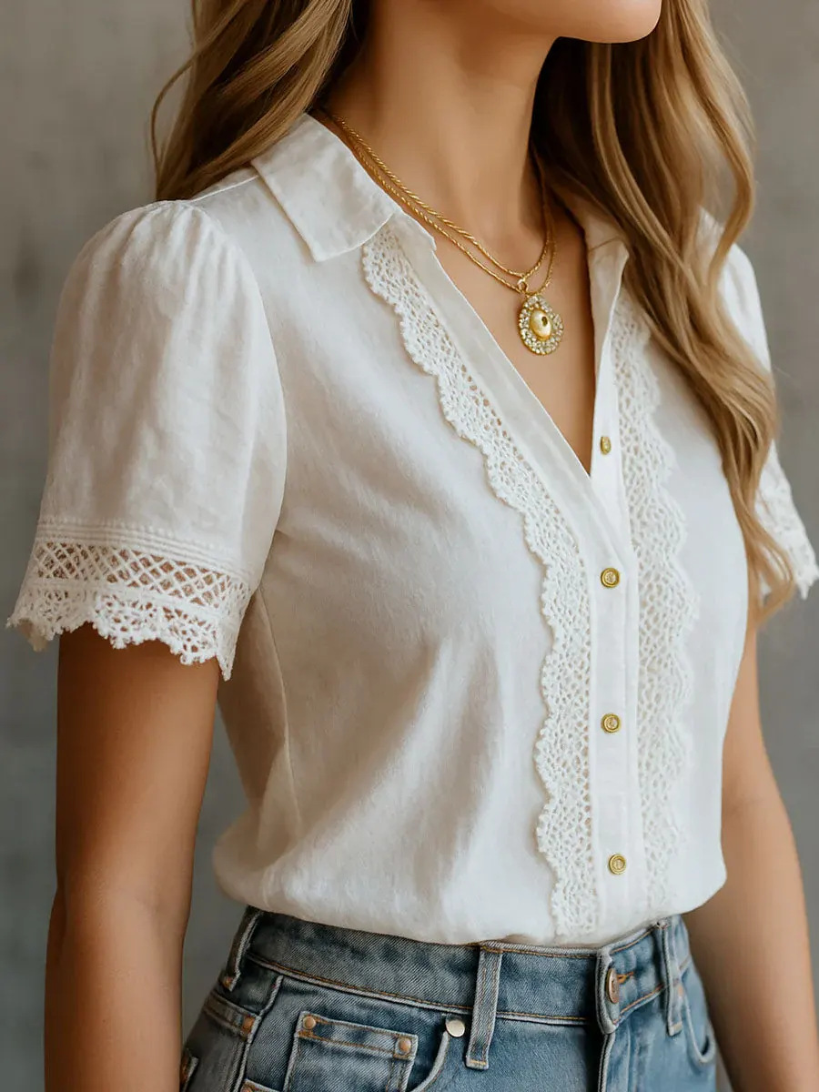 Embroidery On Shirt - Camicie Eleganti da Donna, Casual, Tinta