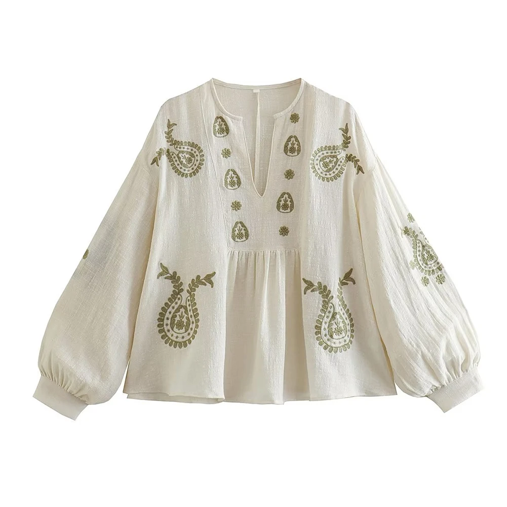 Embroidery On Shirt - Camicia da donna nuova in cotone