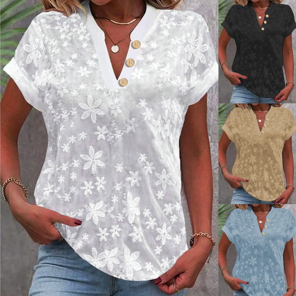 Embroidery Eyelet - Camicia corta Camicetta di pizzo bianco
