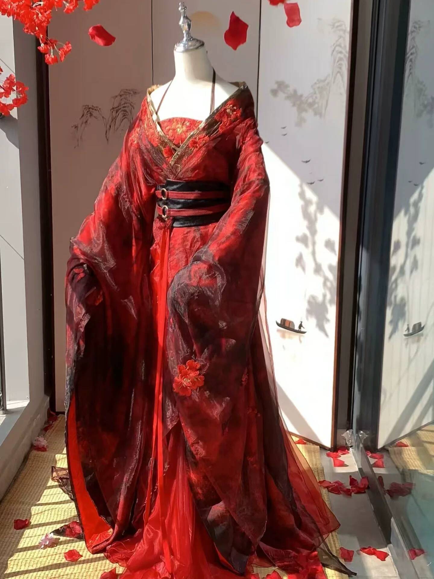 Embroidery Cotton - Nuovo Hanfu Rosso Datura da Donna,