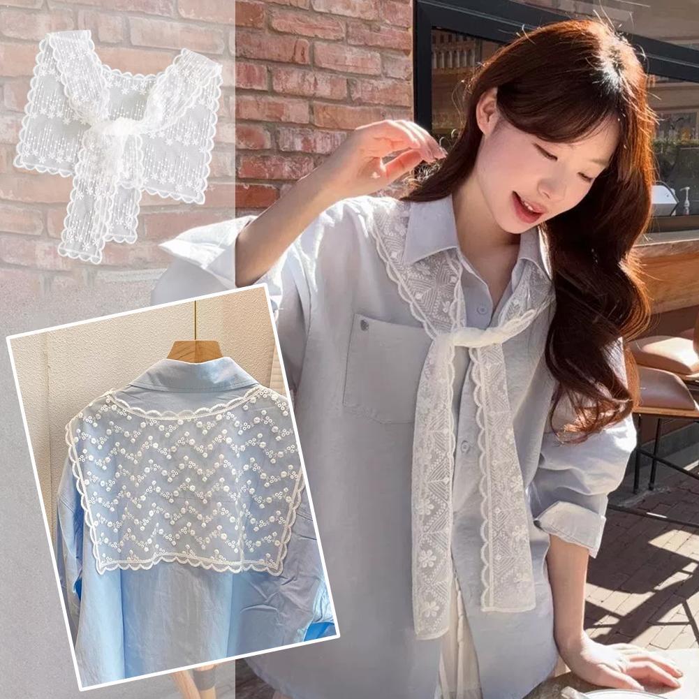 Embroidery On Shirt - Sciarpa/Stola in Pizzo Francese da Donna,
