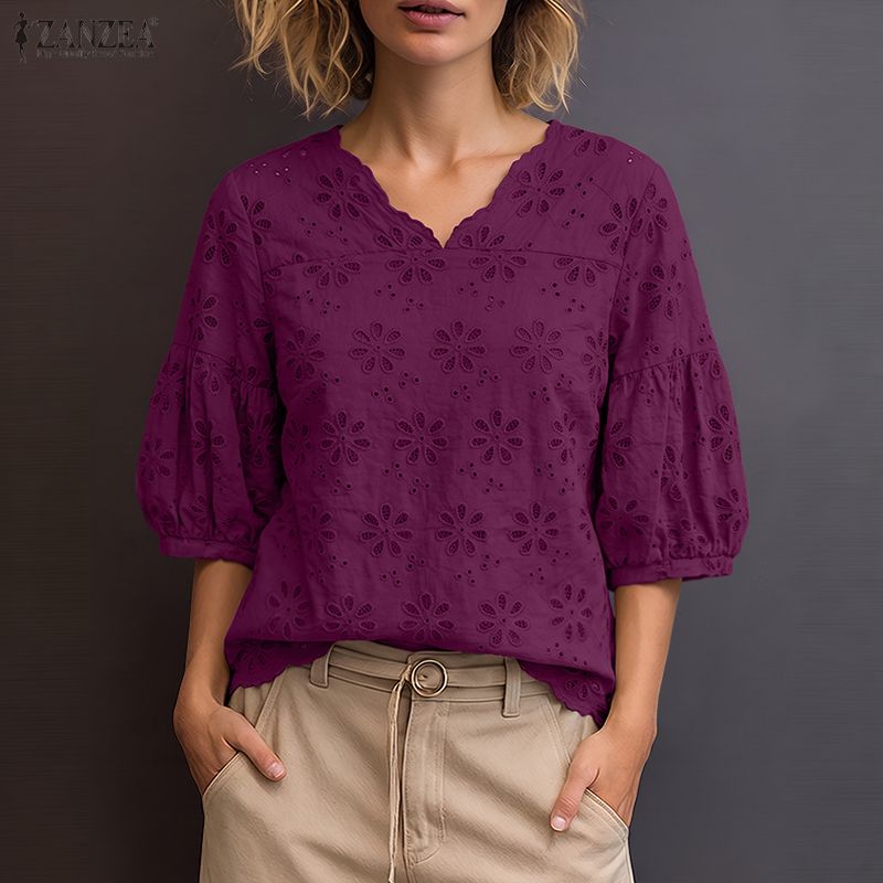 Embroidery Eyelet - ZANZEA 2026 Bluse da Donna con