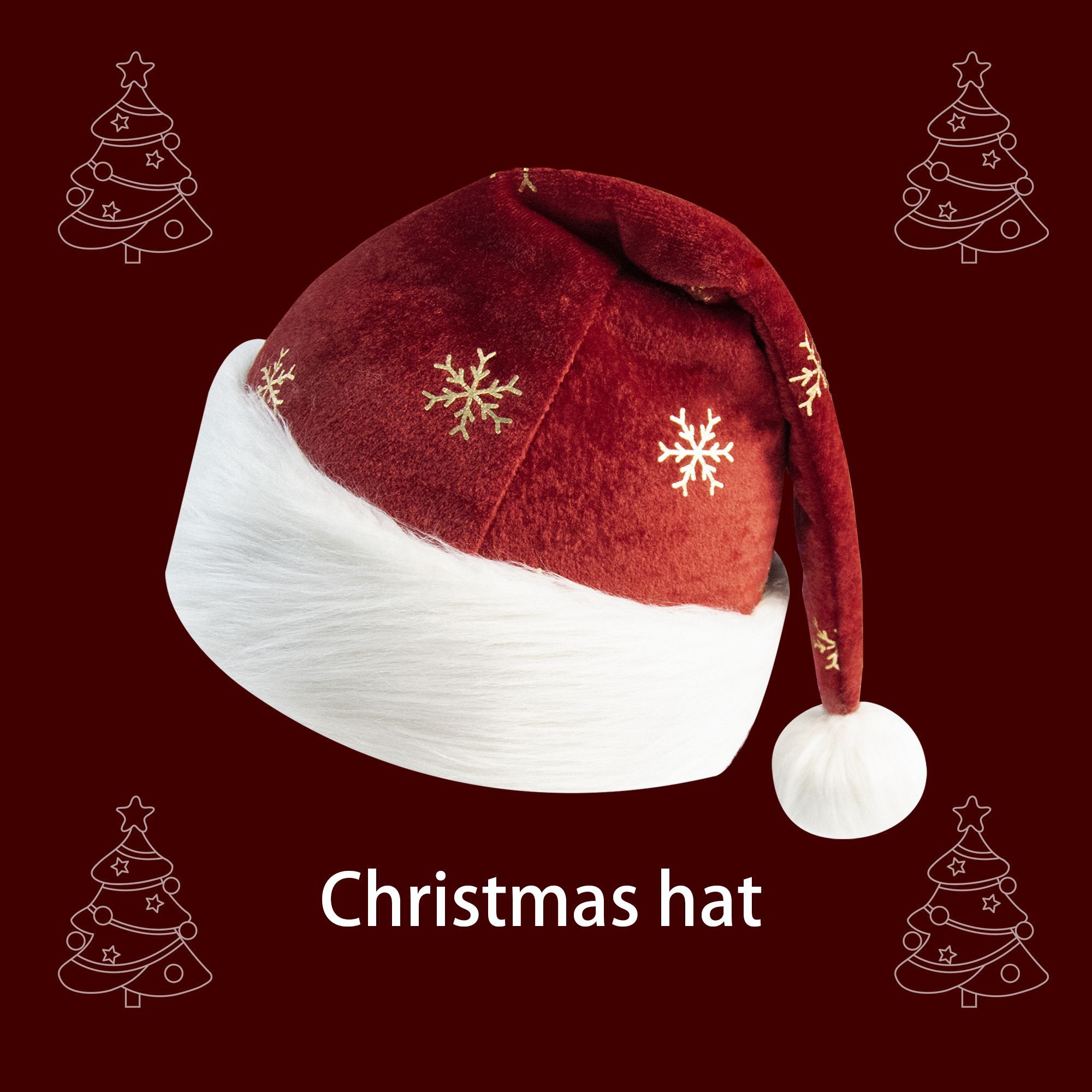Embroidery Xmas Decorations - Cappello di Natale in Velluto Borgogna