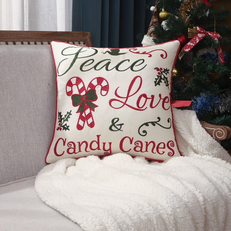 Embroidery Xmas Decorations - Fodera per cuscino natalizio con ricamo