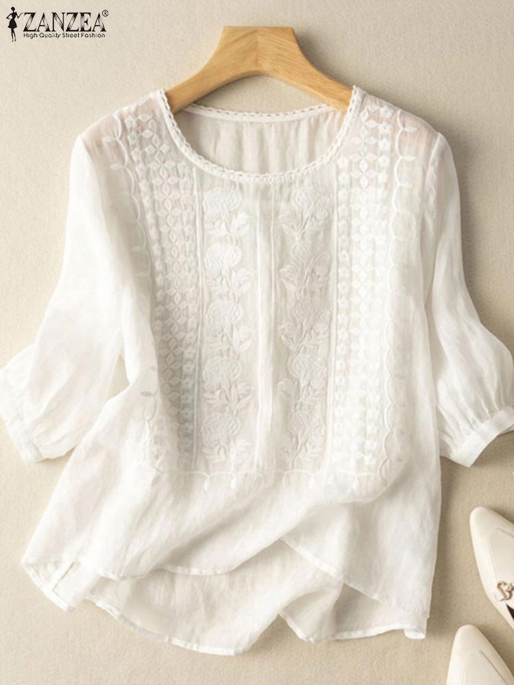 Embroidery On Shirt - ZANZEA Donne Eleganti Camicette Ricamate Autunno