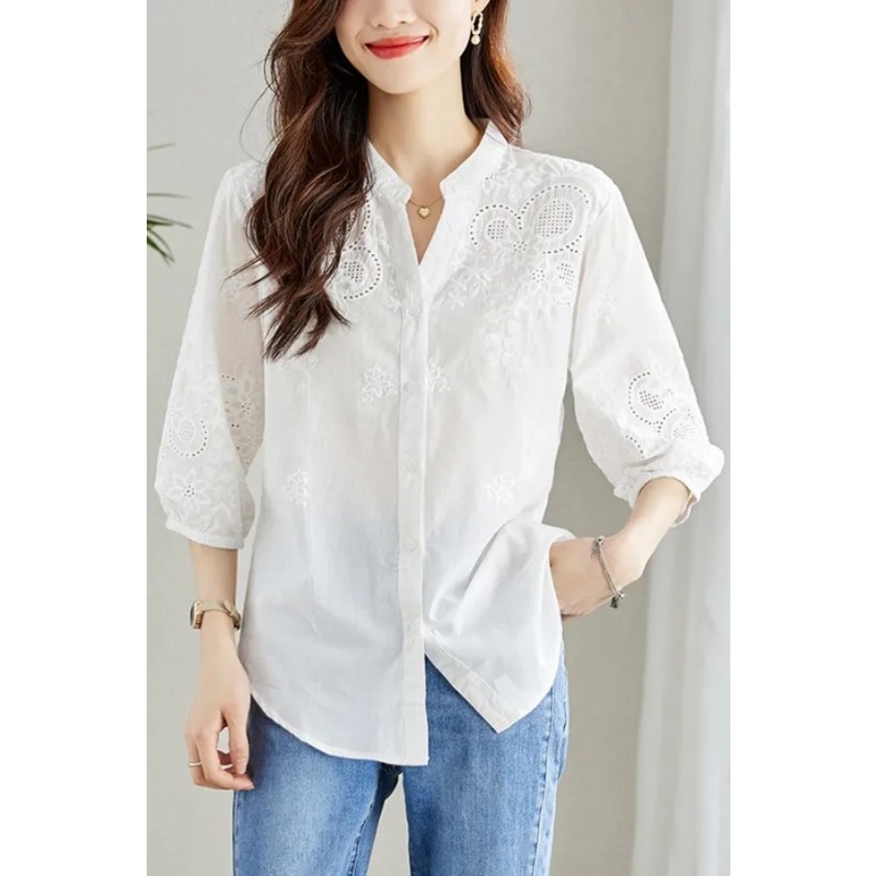 Embroidery Eyelet - Camicetta Bianca da Donna con Ricamo