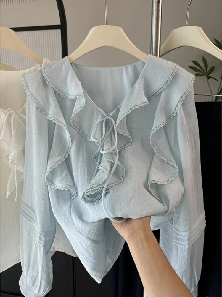 Embroidery A - Camicetta Chic Francese con Scollo a